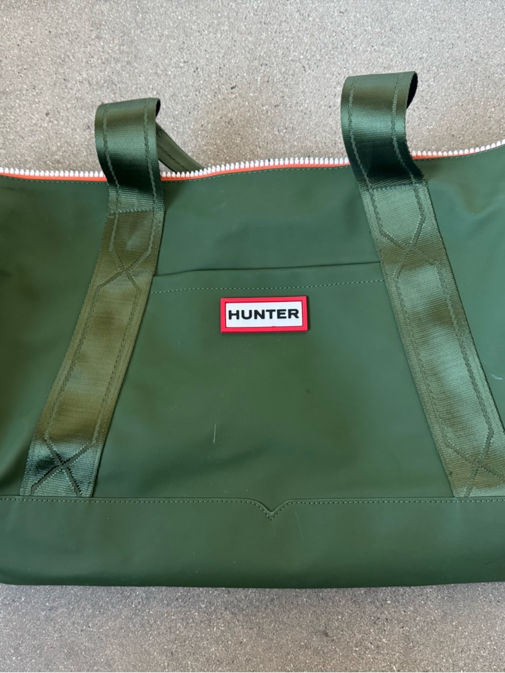 Hunter Green Duffel Tote with Red Logo Trim